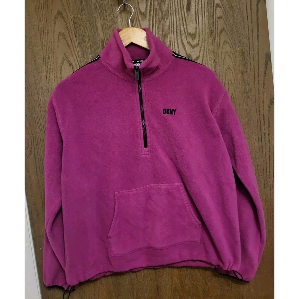 DKNY Women's Fuschia Sport Flip Logo Tape Quarter Zip Jacket Size Small